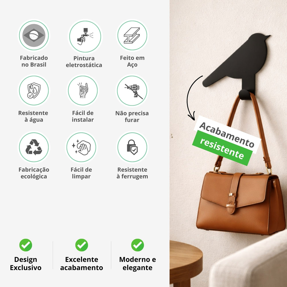 Gancho de Parede Pássaro Decorativo Fita Dupla Face 3M Aço Cabideiro para Bolsas Roupas Toalhas
