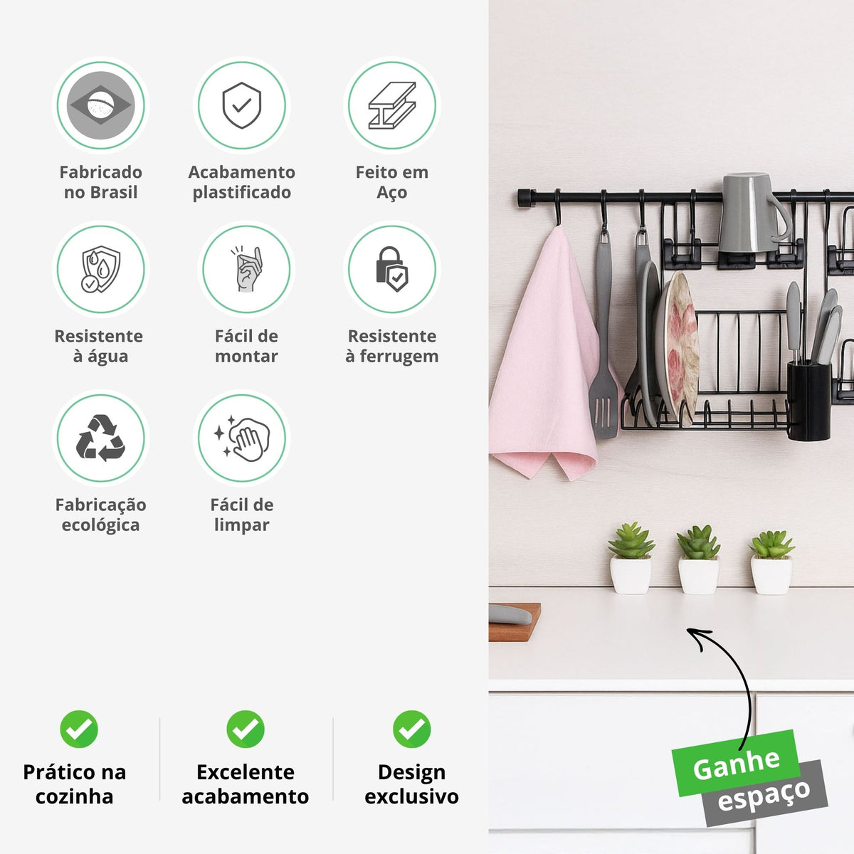 Cook Premium Organizador Aramado de Parede para Cozinha – Porta Temperos e Utensílios Kit 4