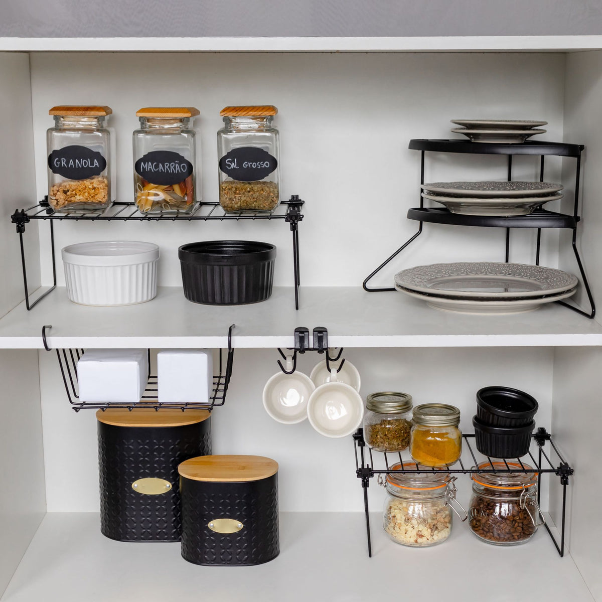 Kit Organizador de Armário de Cozinha 5 Peças – Organizadores Aramados para Prateleiras