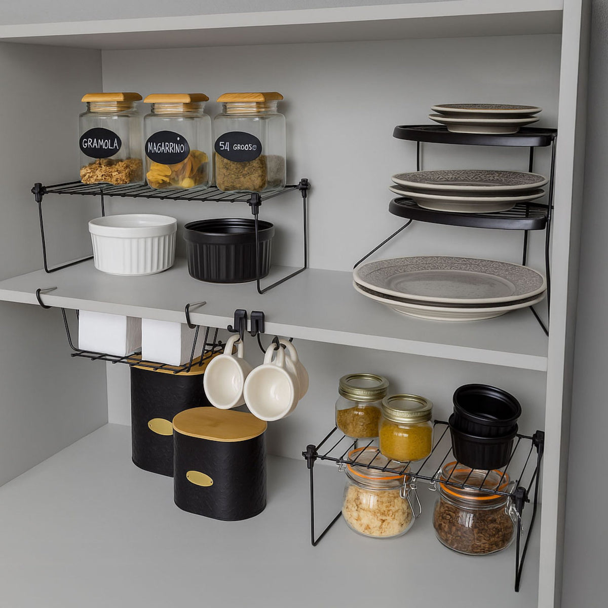 Kit Organizador de Armário de Cozinha 5 Peças – Organizadores Aramados para Prateleiras