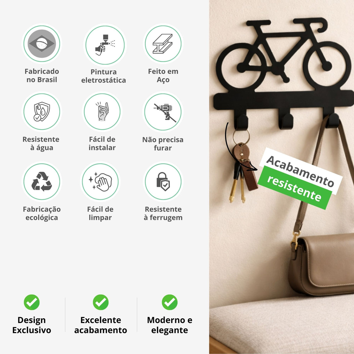 Gancho de Parede Bicicleta Fita Dupla Face 3M Porta Chaves Decorativo Bonés Chaves e Acessórios Aço