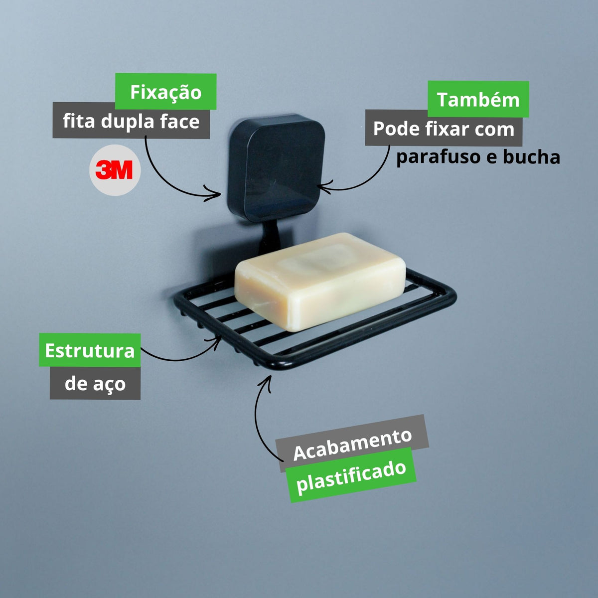 Saboneteira de Parede com Fita Dupla Face Suporte Organizador de Sabonete de Parede