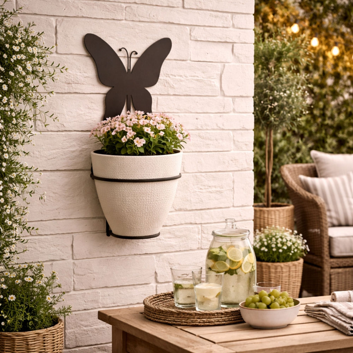Suporte para Planta de Parede Borboleta – Porta Vaso Decorativo em Aço para Jardim, Varanda e Área Gourmet