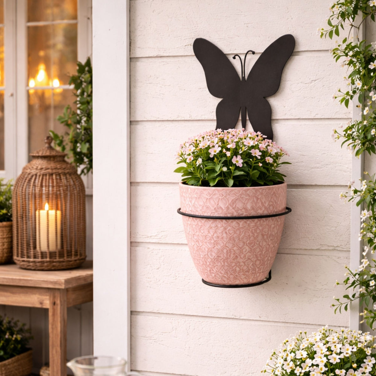 Suporte para Planta de Parede Borboleta – Porta Vaso Decorativo em Aço para Jardim, Varanda e Área Gourmet