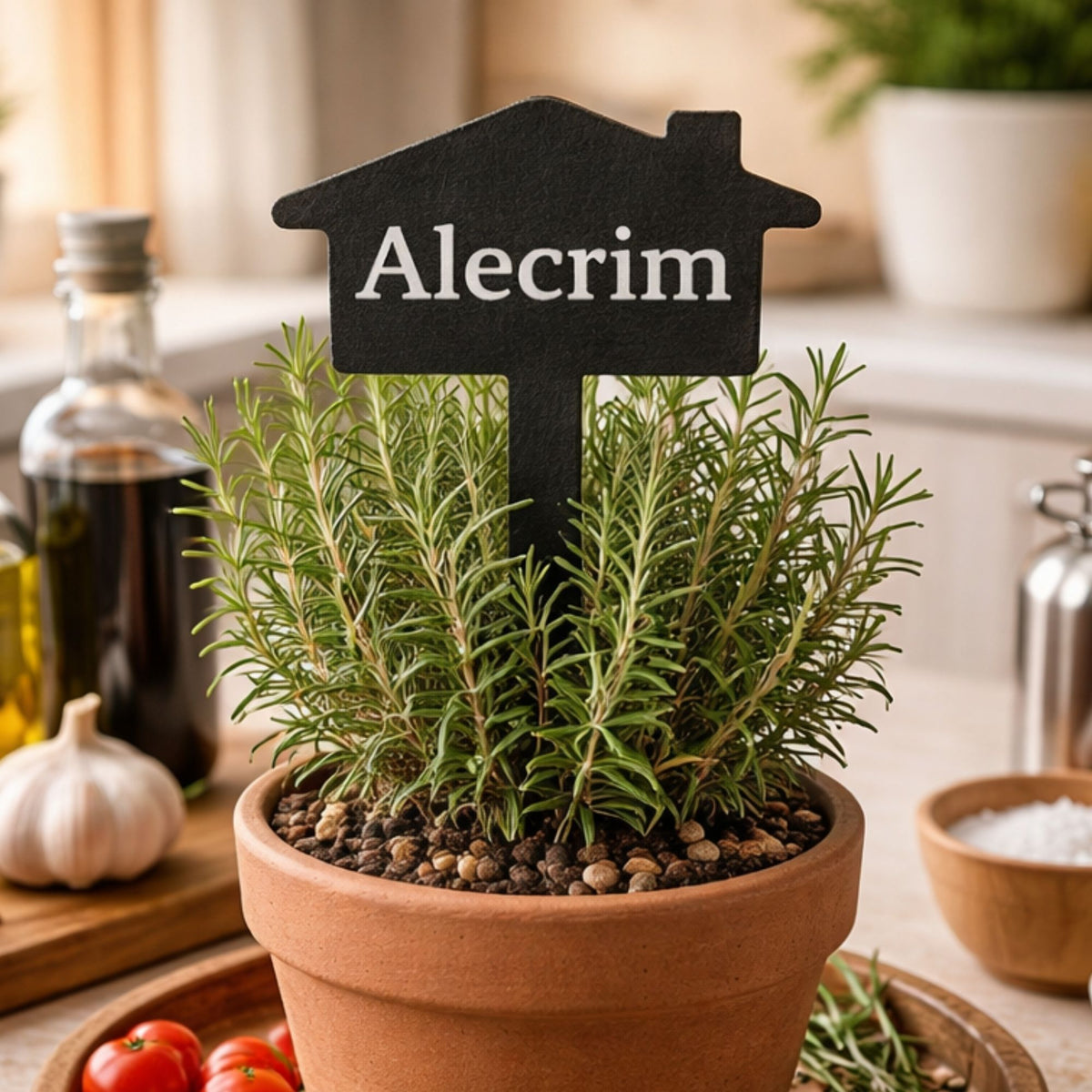 Plaquinha Identificadora para Plantas Alecrim – Marcador Decorativo para Horta, Vaso e Jardim em Aço