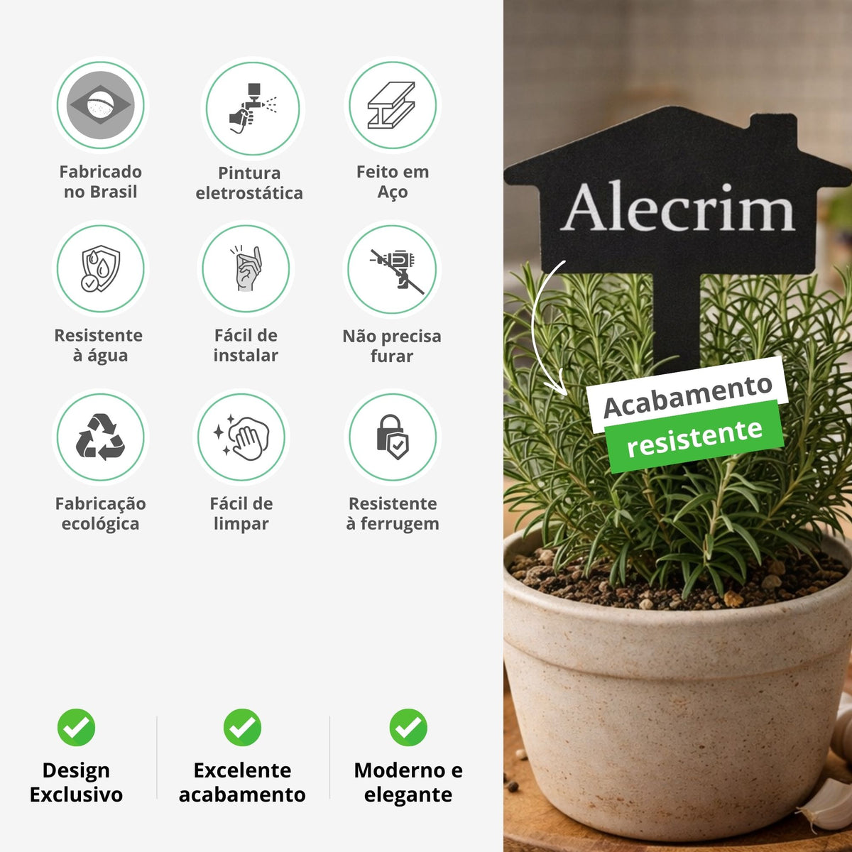 Plaquinha Identificadora para Plantas Alecrim – Marcador Decorativo para Horta, Vaso e Jardim em Aço