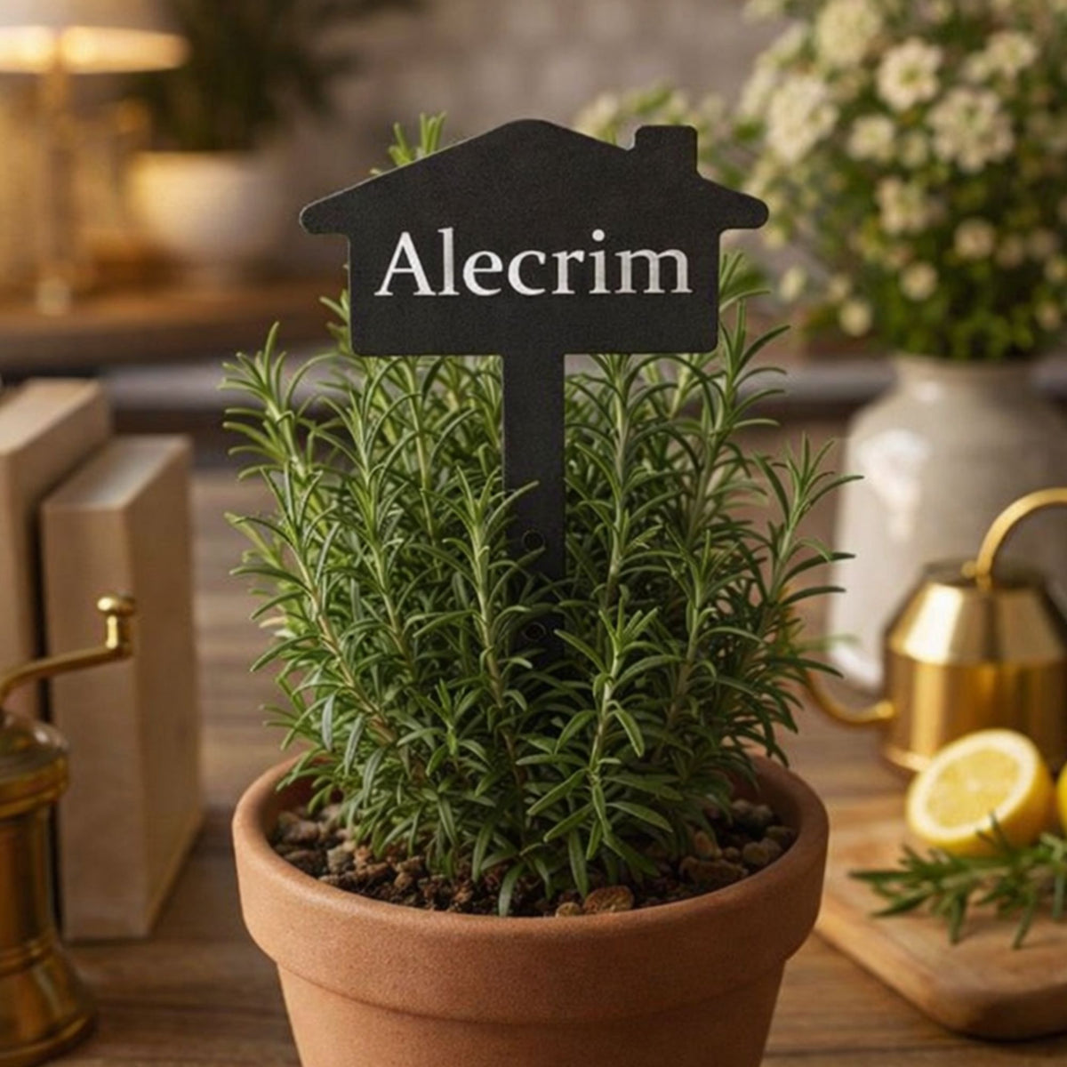 Plaquinha Identificadora para Plantas Alecrim – Marcador Decorativo para Horta, Vaso e Jardim em Aço