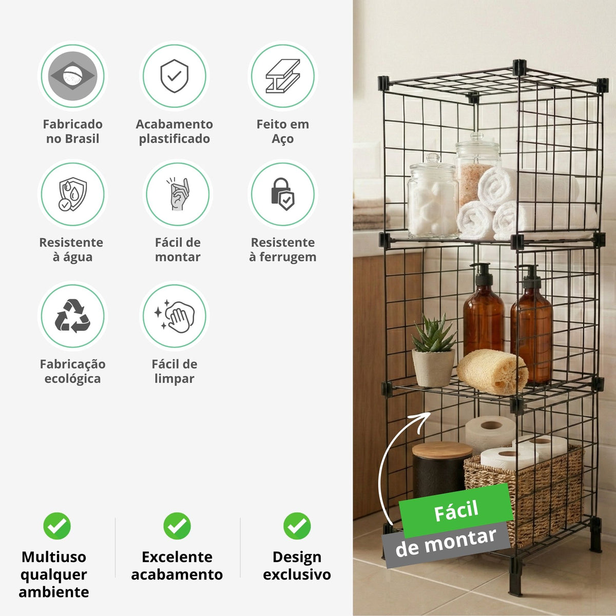 Estante Organizadora Aramada 3 Nichos Multiuso para Cozinha Lavanderia e Organização da Casa