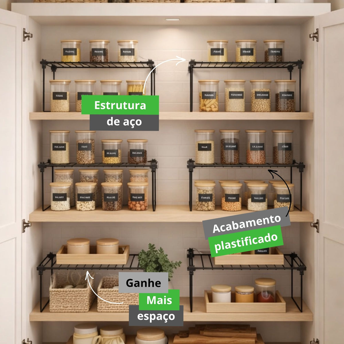 Kit 6 Organizadores de Armário Multiuso Aço Aramado – Prateleira para Cozinha e Louças