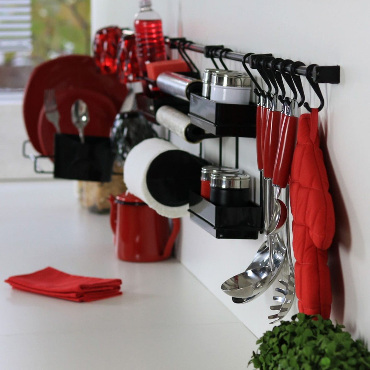 Kit Cozinha Suspensa Escorredor Louça de Parede Kit 14 Porta Copos Talheres Temperos Papel Toalha