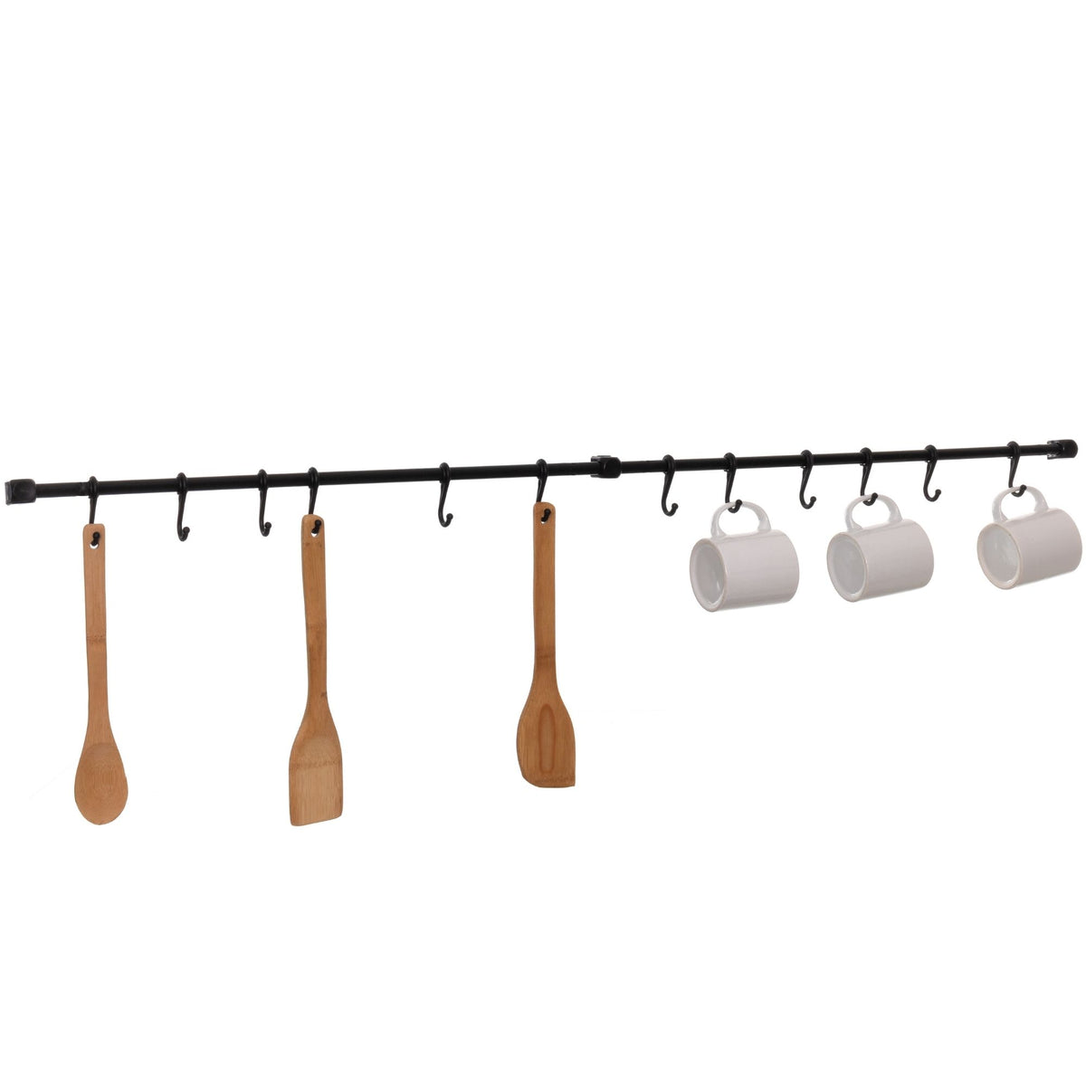 Kit Barra de Cozinha Suspensa 120 cm – Suporte de Parede com 12 Ganchos Multiuso