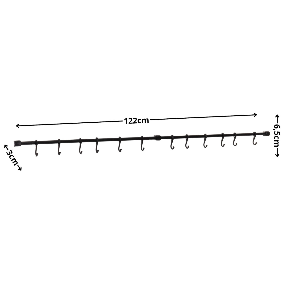 Kit Barra de Cozinha Suspensa 120 cm – Suporte de Parede com 12 Ganchos Multiuso