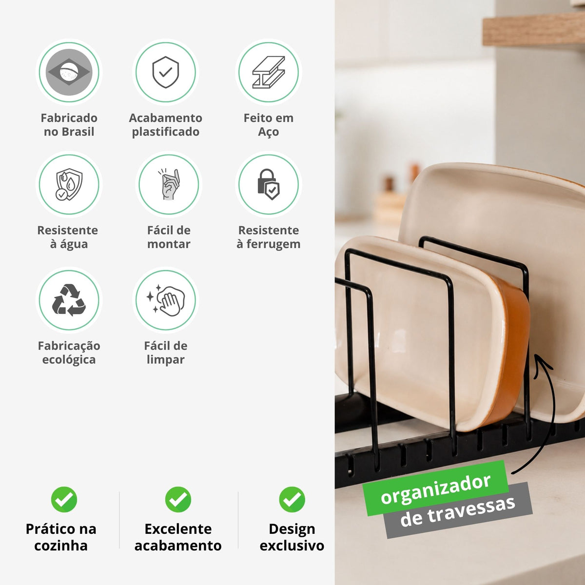 Organizador de Armário de Cozinha Porta Formas e Travessas