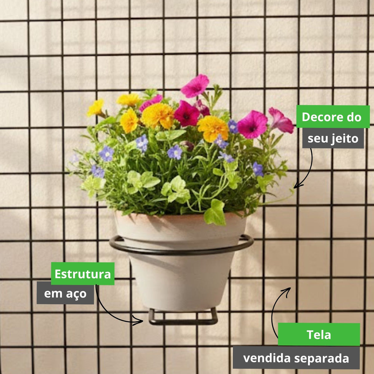 Suporte para Vaso Redondo 14cm em Aço Aramado – Base Decorativa para Plantas e Jardim Vertical