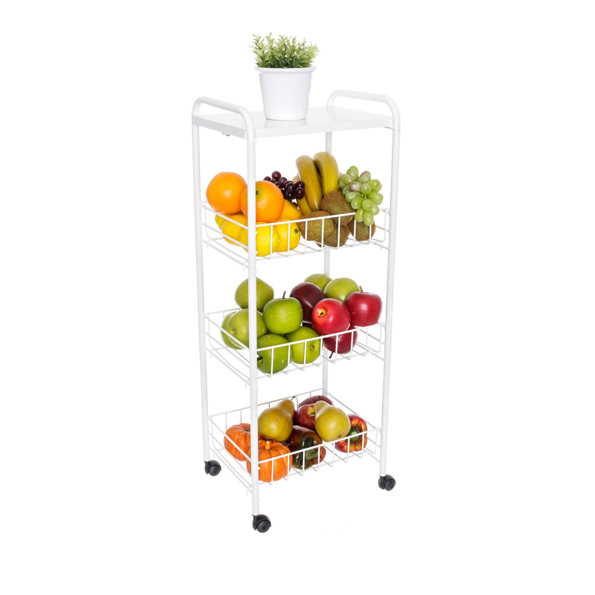 Fruteira Chão Cozinha Multiuso Tampo Madeira Cestas Aramado