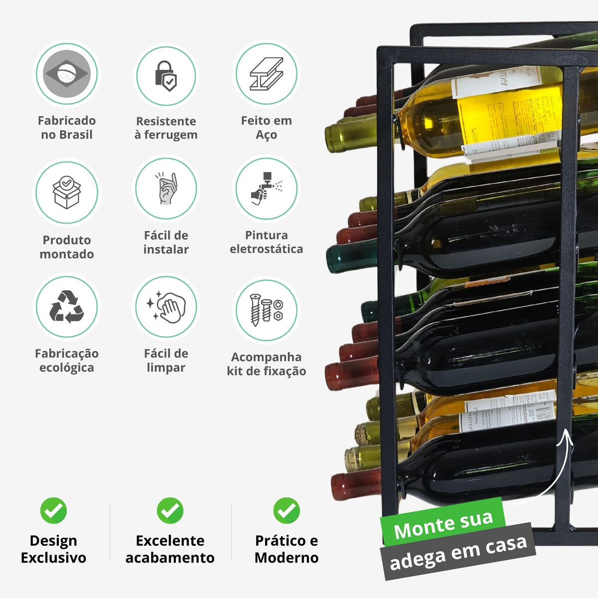 Mini Adega de Parede Aço Metalon 16 Garrafas