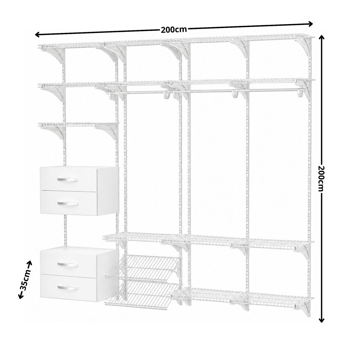 Armário aramado kit 26 - Closet ou quarto com módulo de madeira
