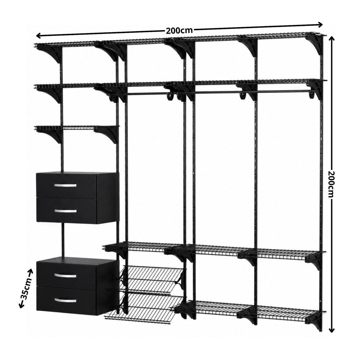 Armário aramado kit 26 - Closet ou quarto com módulo de madeira