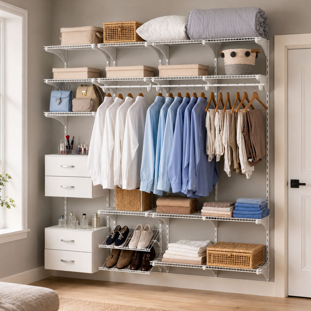 Armário aramado kit 26 - Closet ou quarto com módulo de madeira