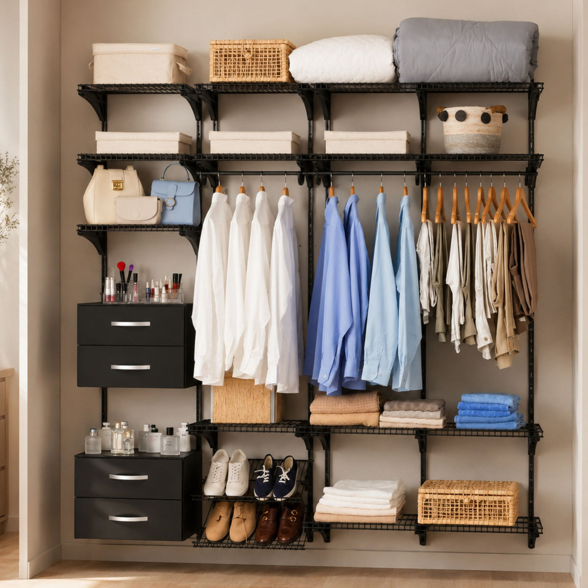 Armário aramado kit 26 - Closet ou quarto com módulo de madeira