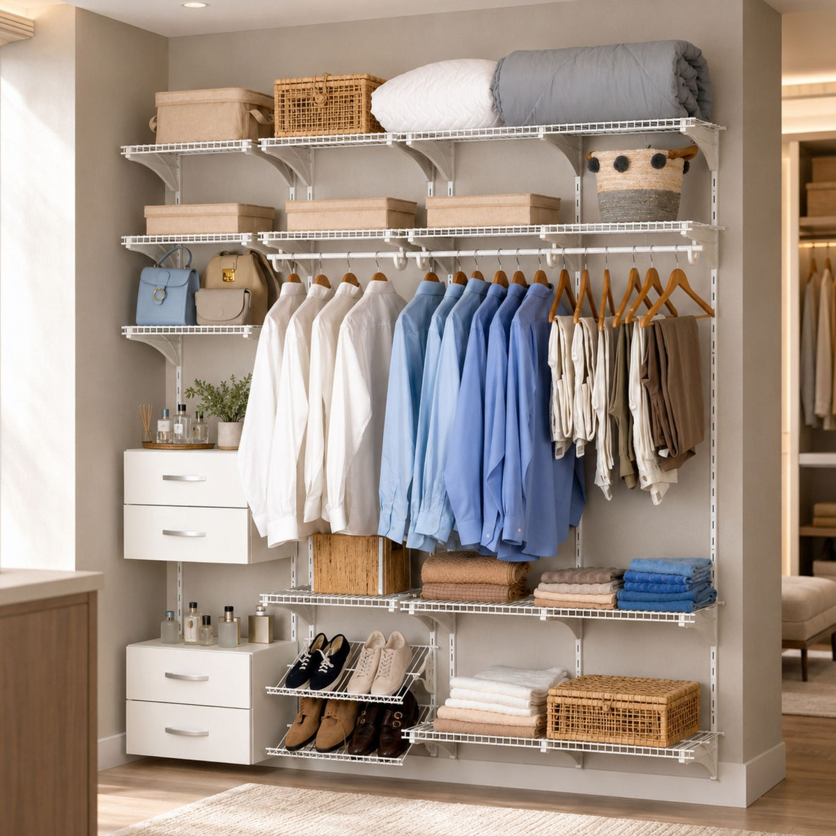 Armário aramado kit 26 - Closet ou quarto com módulo de madeira