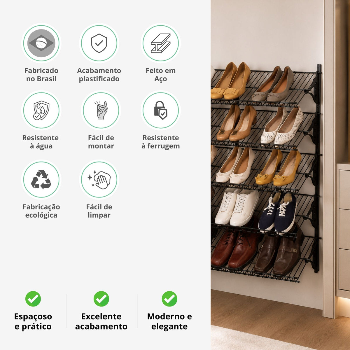 Sapateira Vertical Parede Armário Aramado Closet Aberto KIT 3