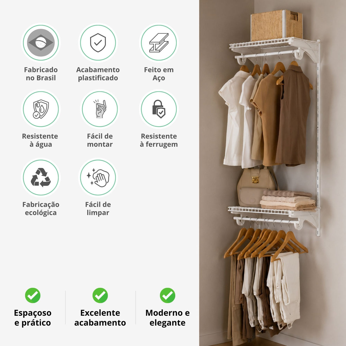 Armário Multiuso Pequeno Closet Aberto Parede Aramado kit 6