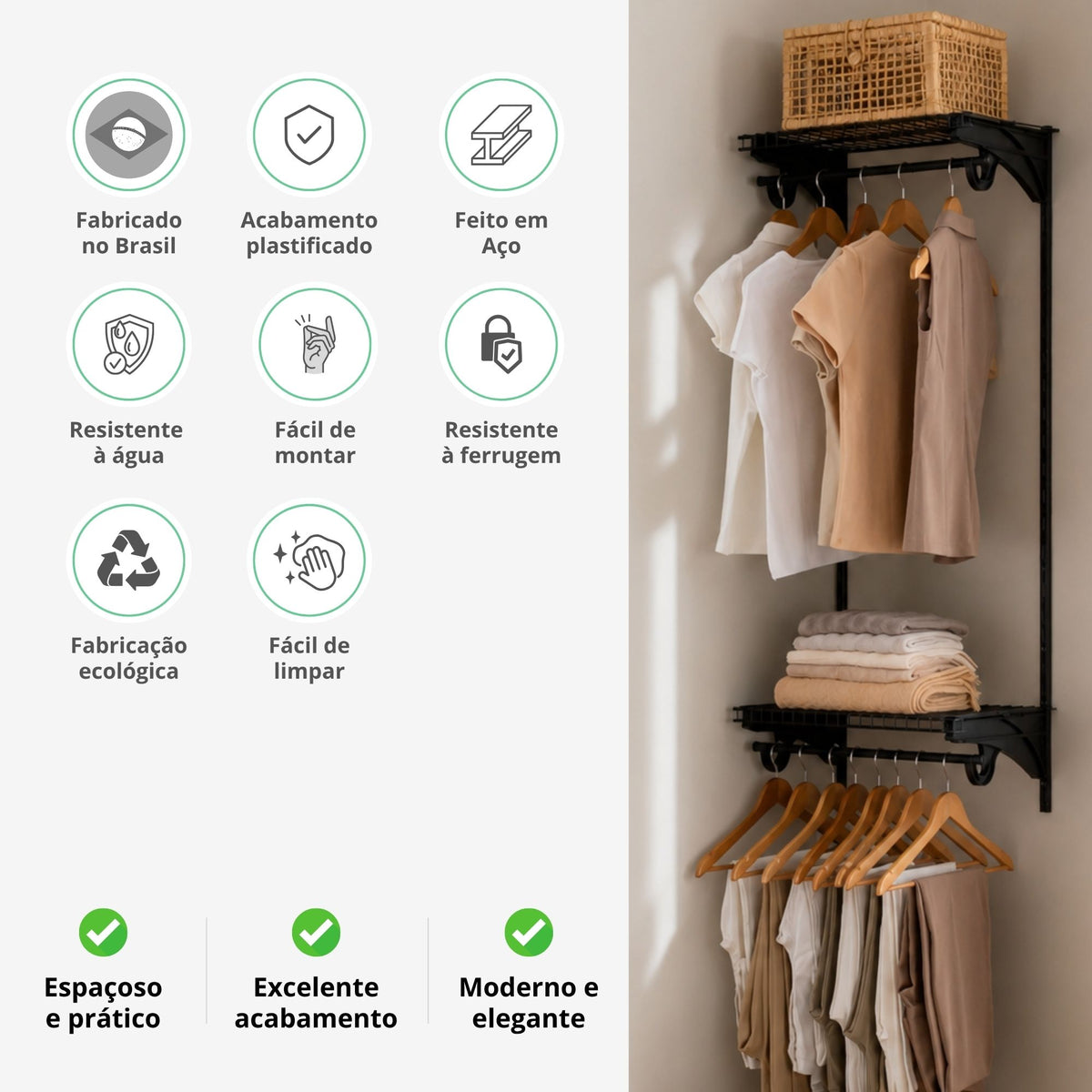 Armário Multiuso Pequeno Closet Aberto Parede Aramado kit 6