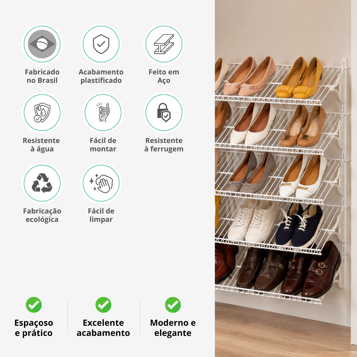 Sapateira Vertical Parede Armário Aramado Closet Aberto KIT 3