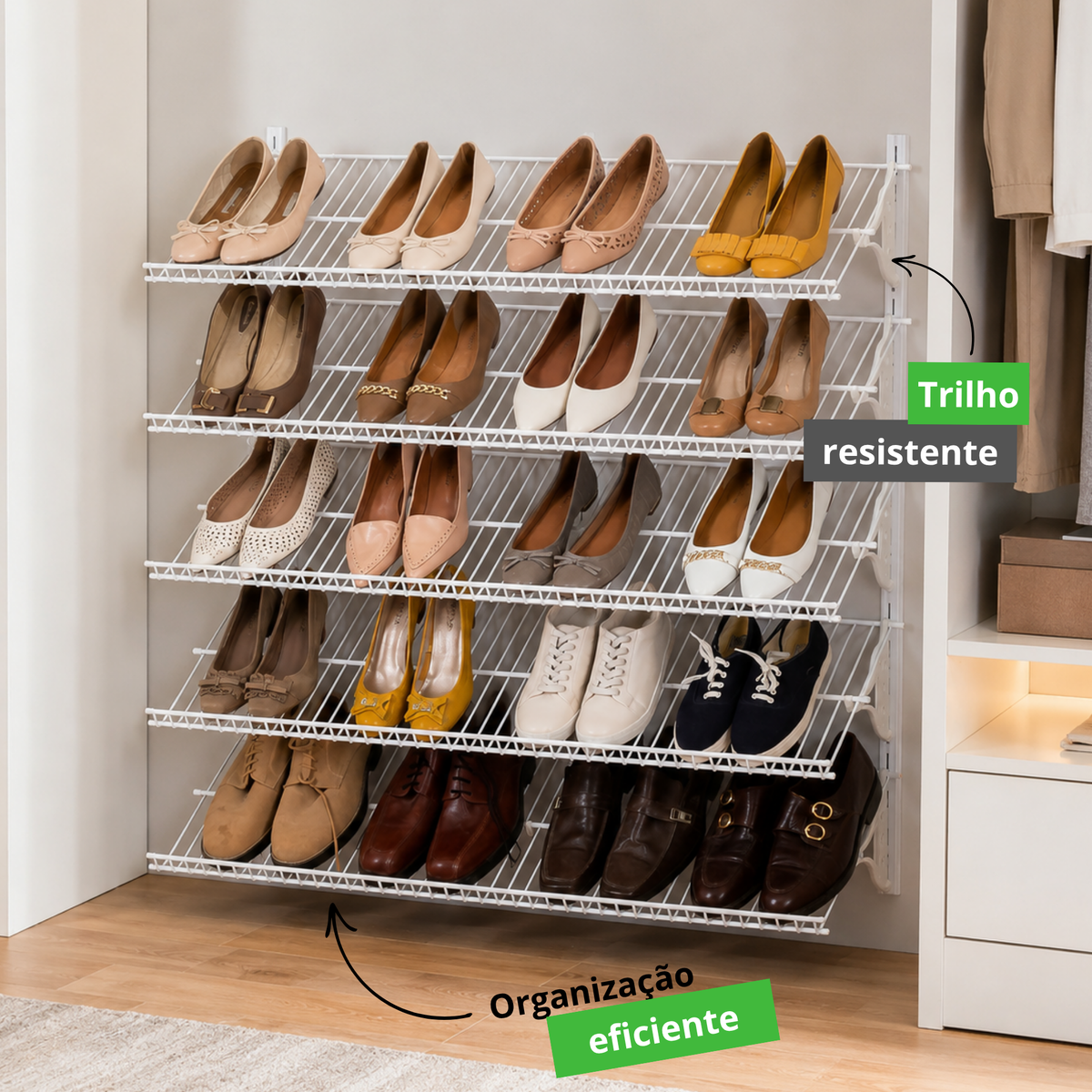 Sapateira Vertical Parede Armário Aramado Closet Aberto KIT 3
