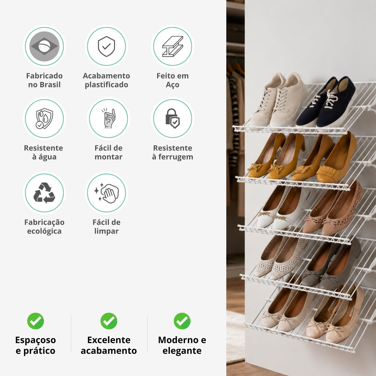 Sapateira Vertical Parede Armário Aramado Closet kit 2