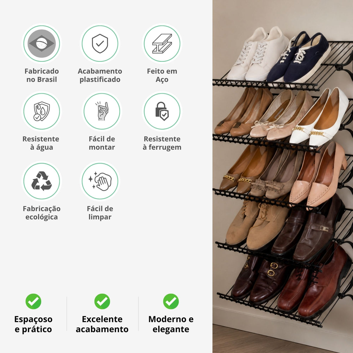 Sapateira Vertical Parede Armário Aramado Closet kit 2