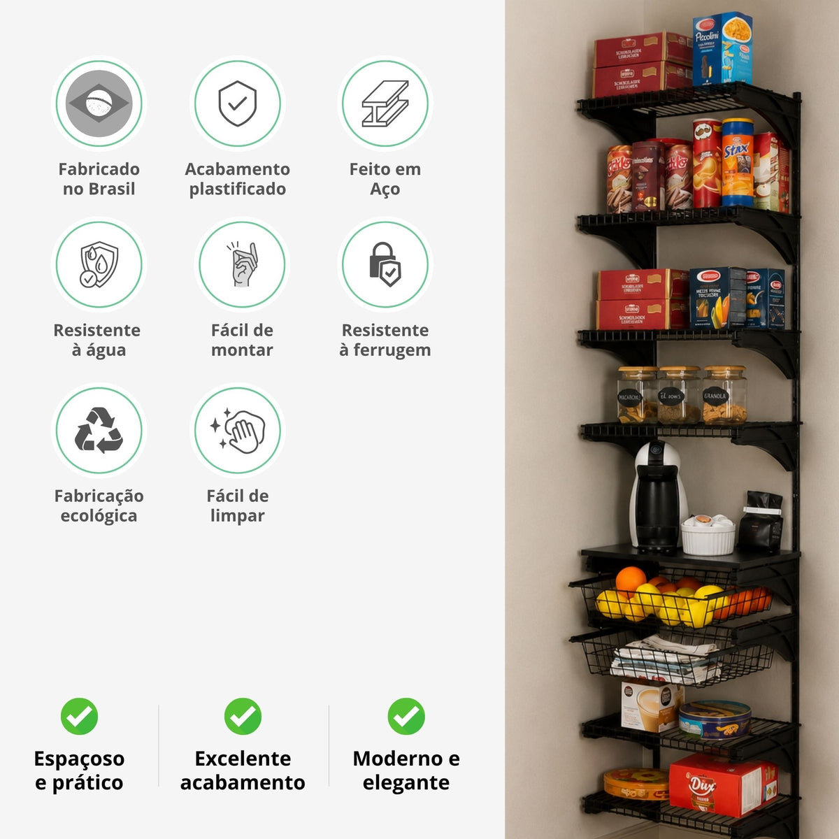 Armário Multiuso Aberto Parede Prateleira Aramado kit 38
