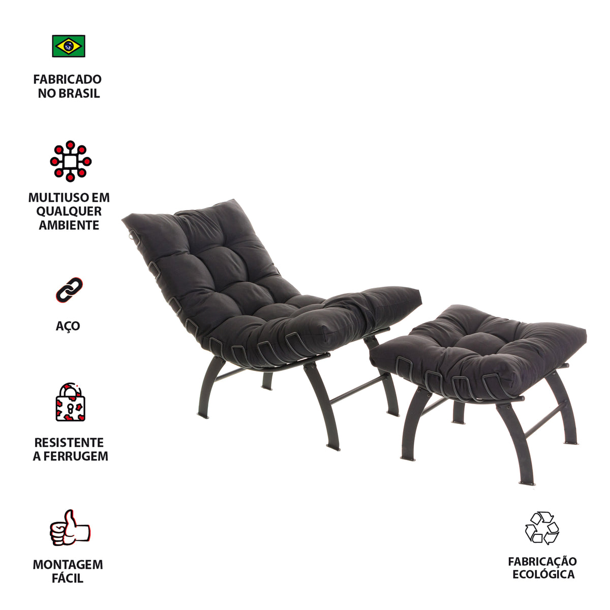 Poltrona Com Puff Decorativo Aramado Comfort