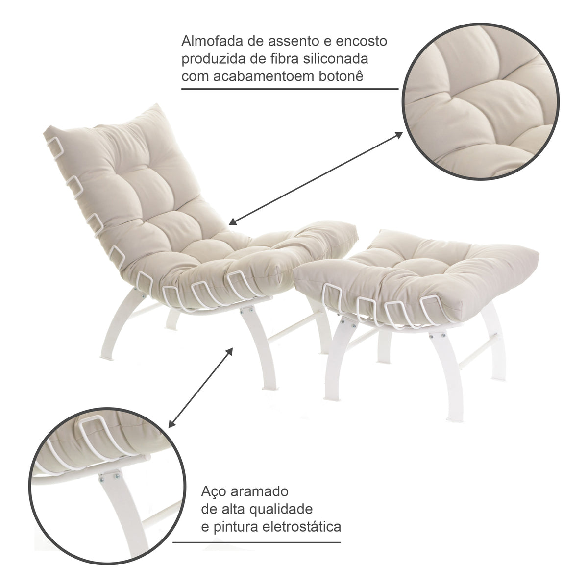 Poltrona Com Puff Decorativo Aramado Comfort