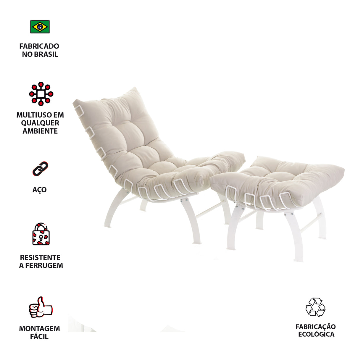 Poltrona Com Puff Decorativo Aramado Comfort