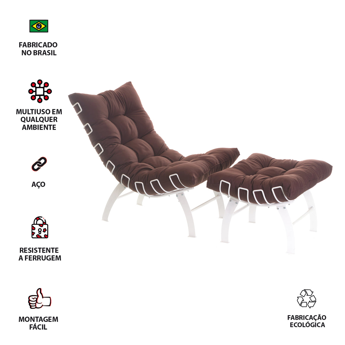 Poltrona Com Puff Decorativo Aramado Comfort