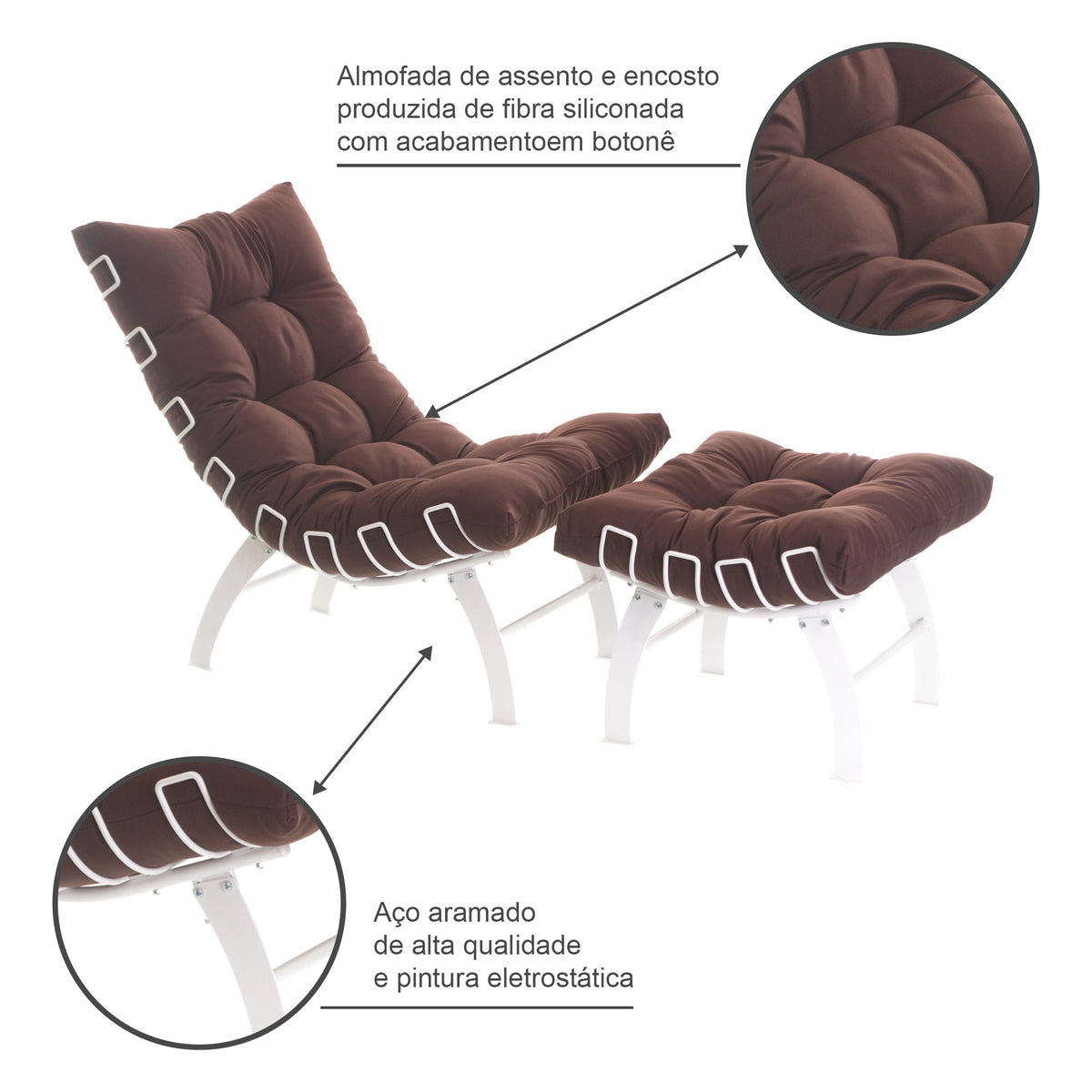 Poltrona Com Puff Decorativo Aramado Comfort