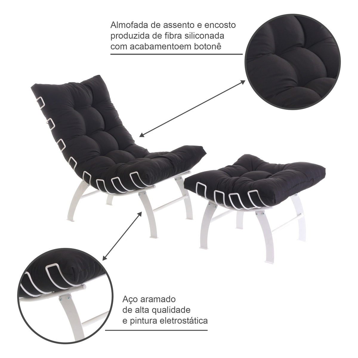 Poltrona Com Puff Decorativo Aramado Comfort