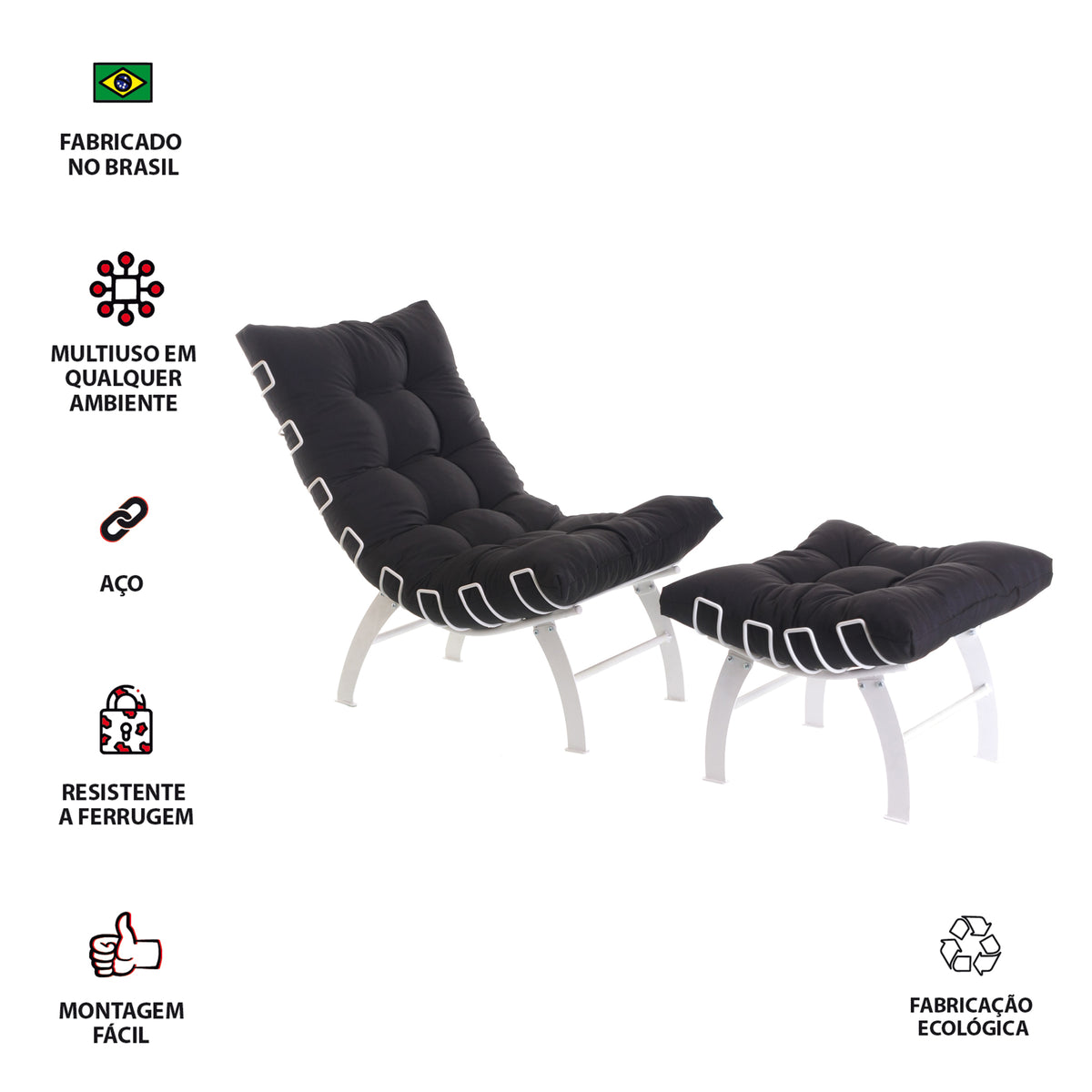 Poltrona Com Puff Decorativo Aramado Comfort