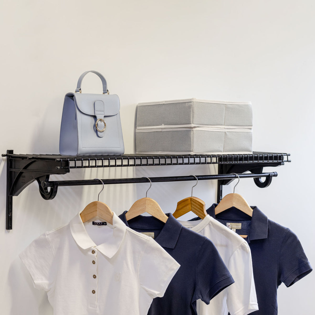 Prateleiras de Parede para Quarto com Suporte Cabideiro e Trilho