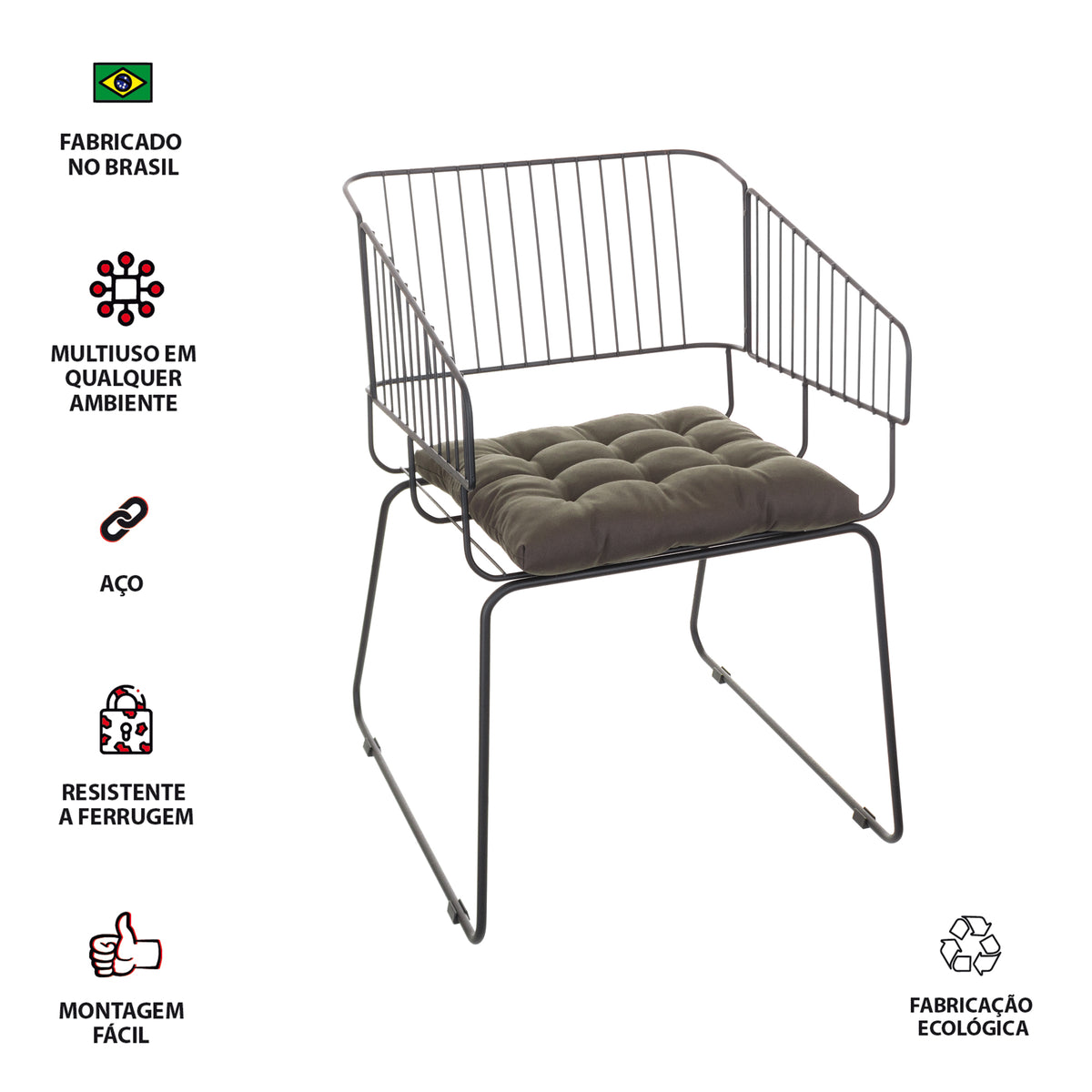 Cadeira de Jantar Design Industrial Aço Aramado Country
