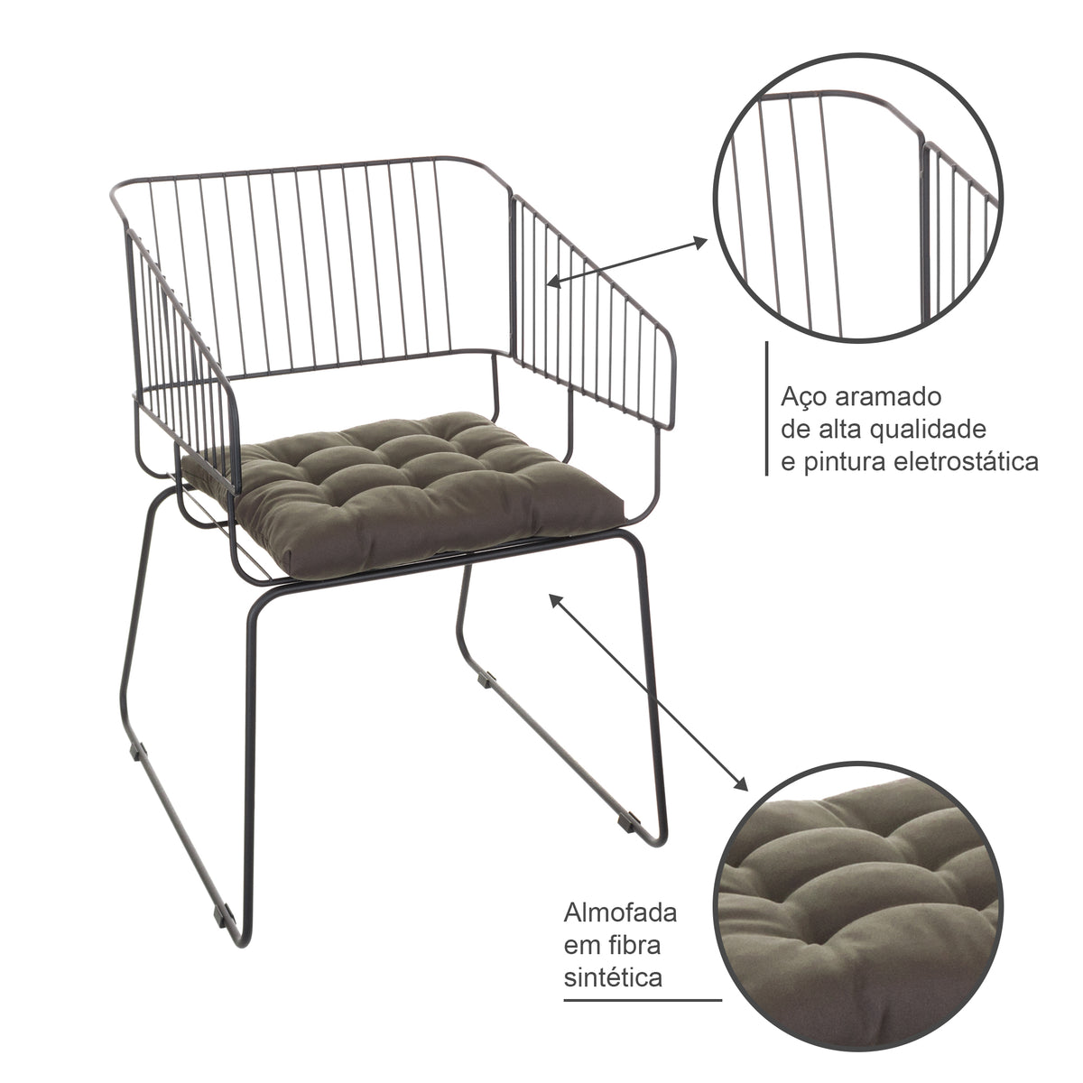 Cadeira de Jantar Design Industrial Aço Aramado Country