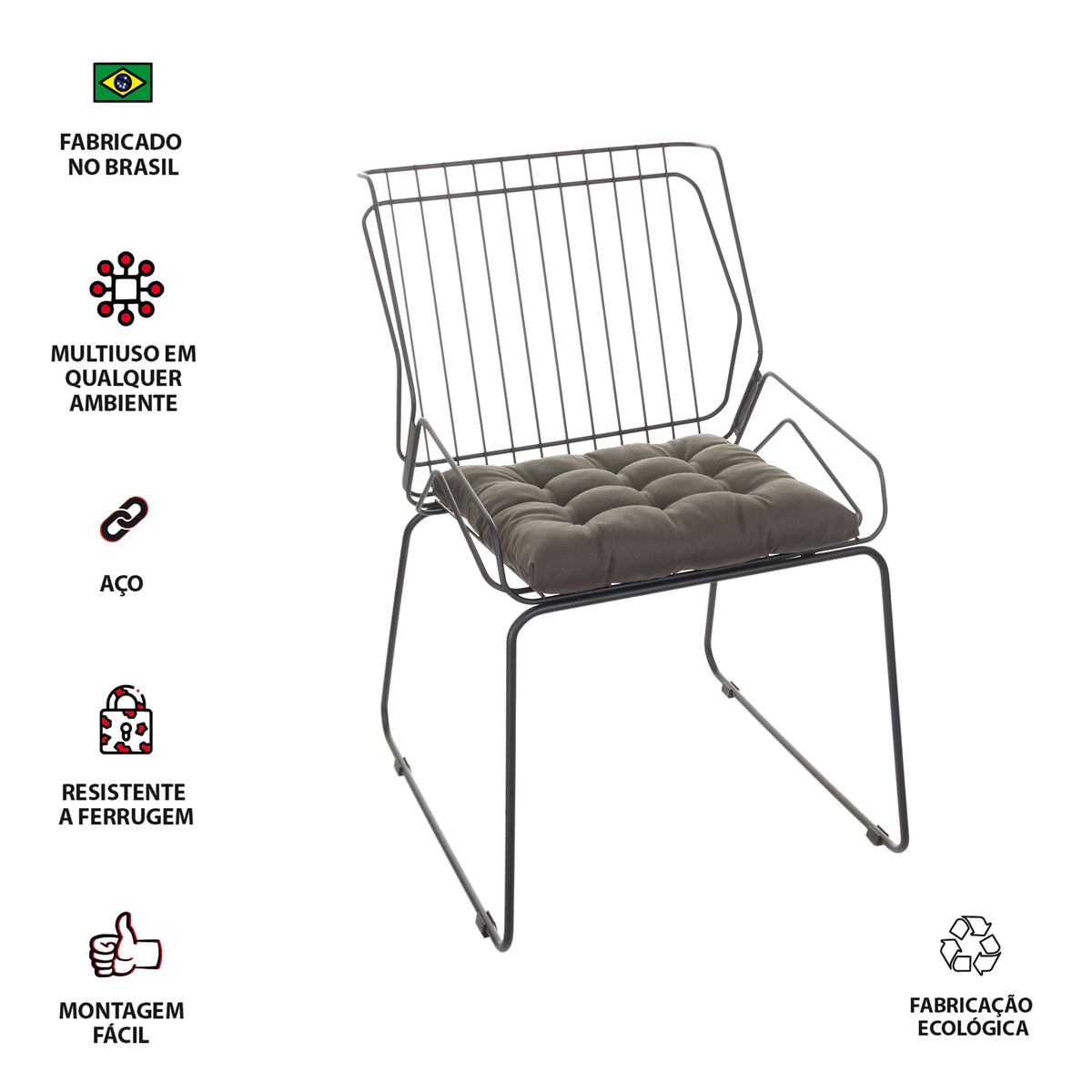 Cadeira de Jantar Design Industrial Aço Aramado Tron