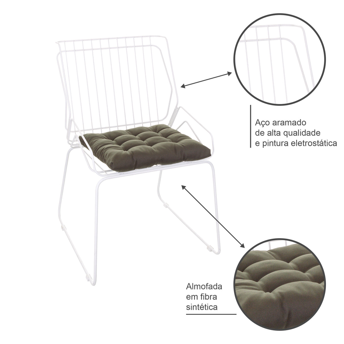 Cadeira de Jantar Design Industrial Aço Aramado Tron