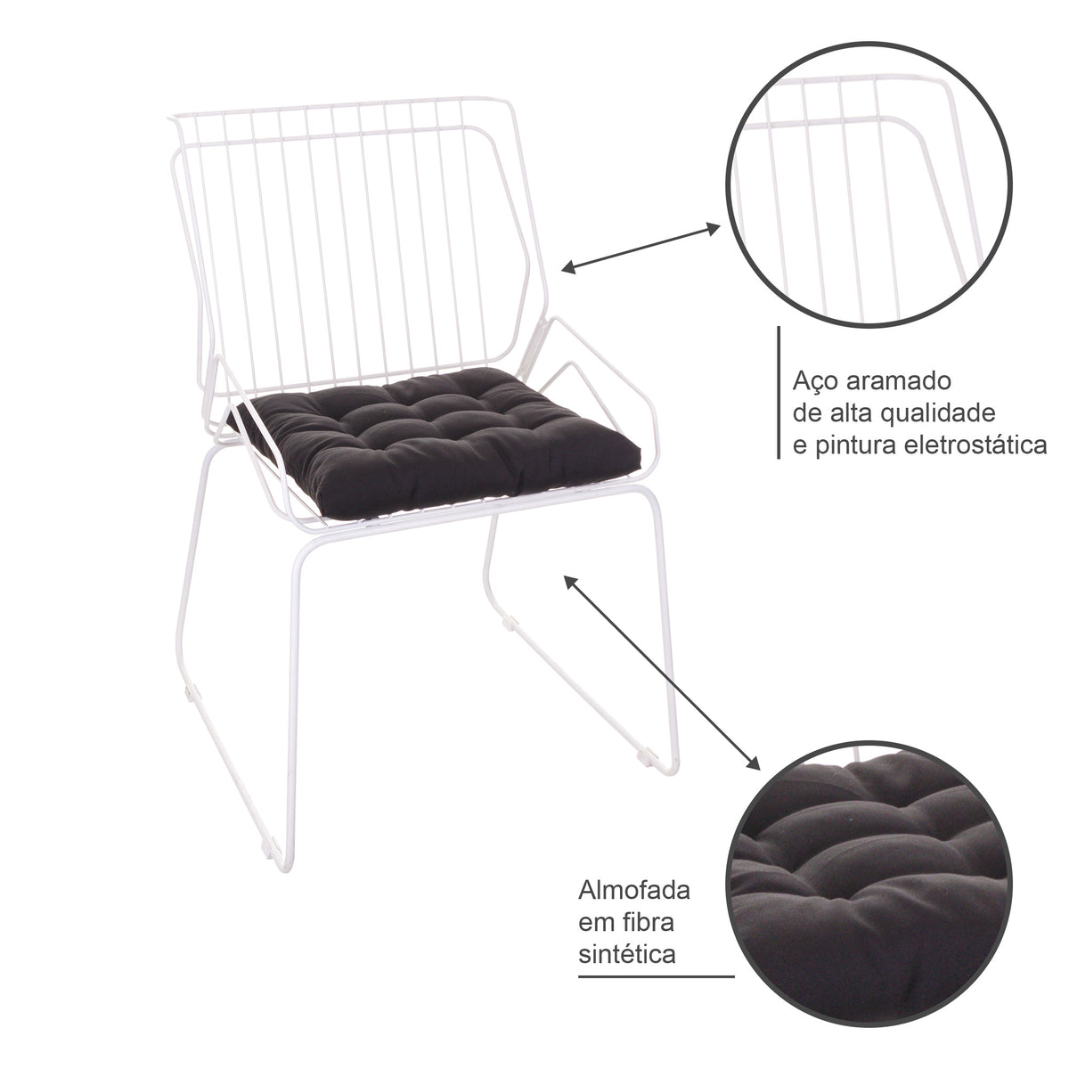Cadeira de Jantar Design Industrial Aço Aramado Tron