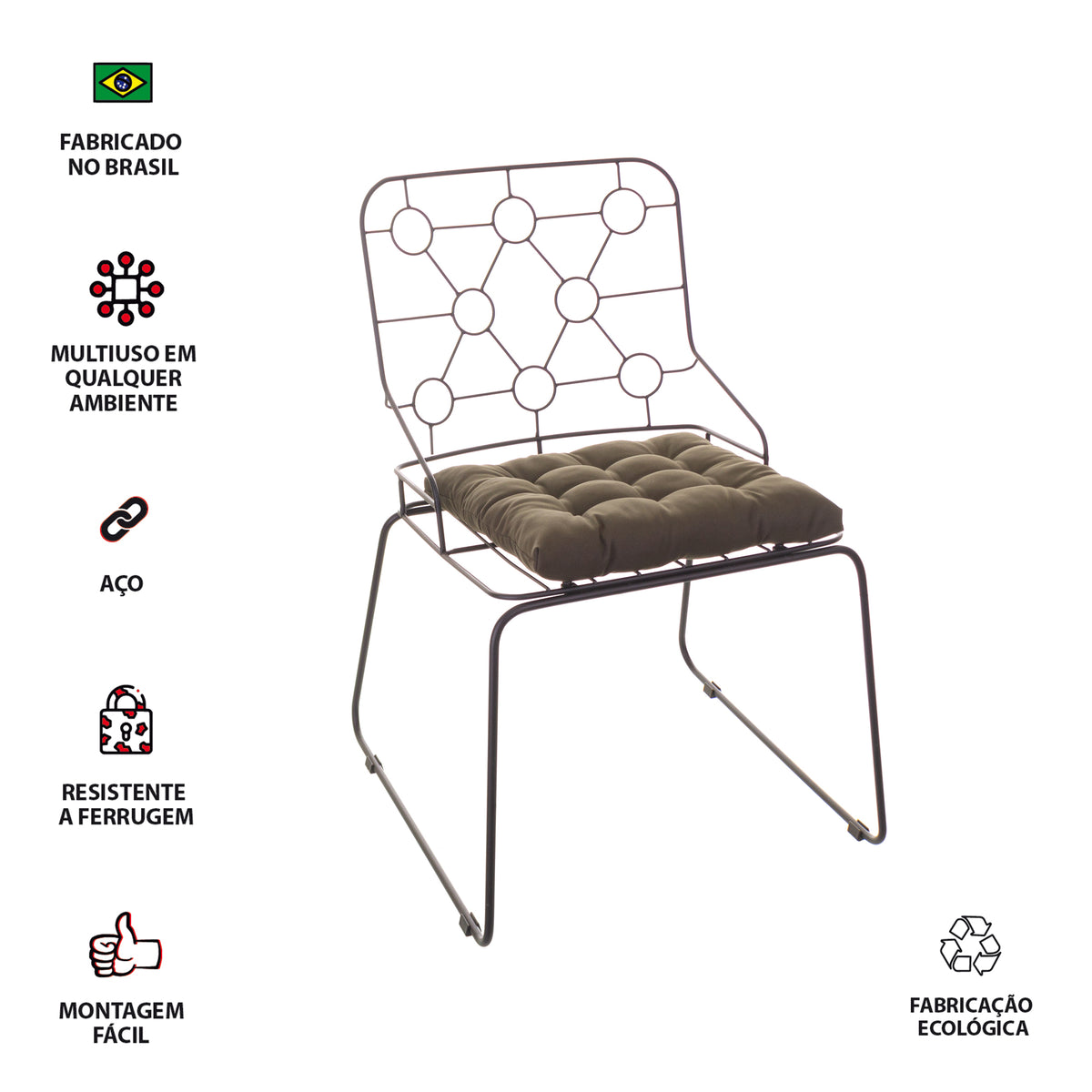 Cadeira de Jantar Design Industrial Aço Aramado Átomo