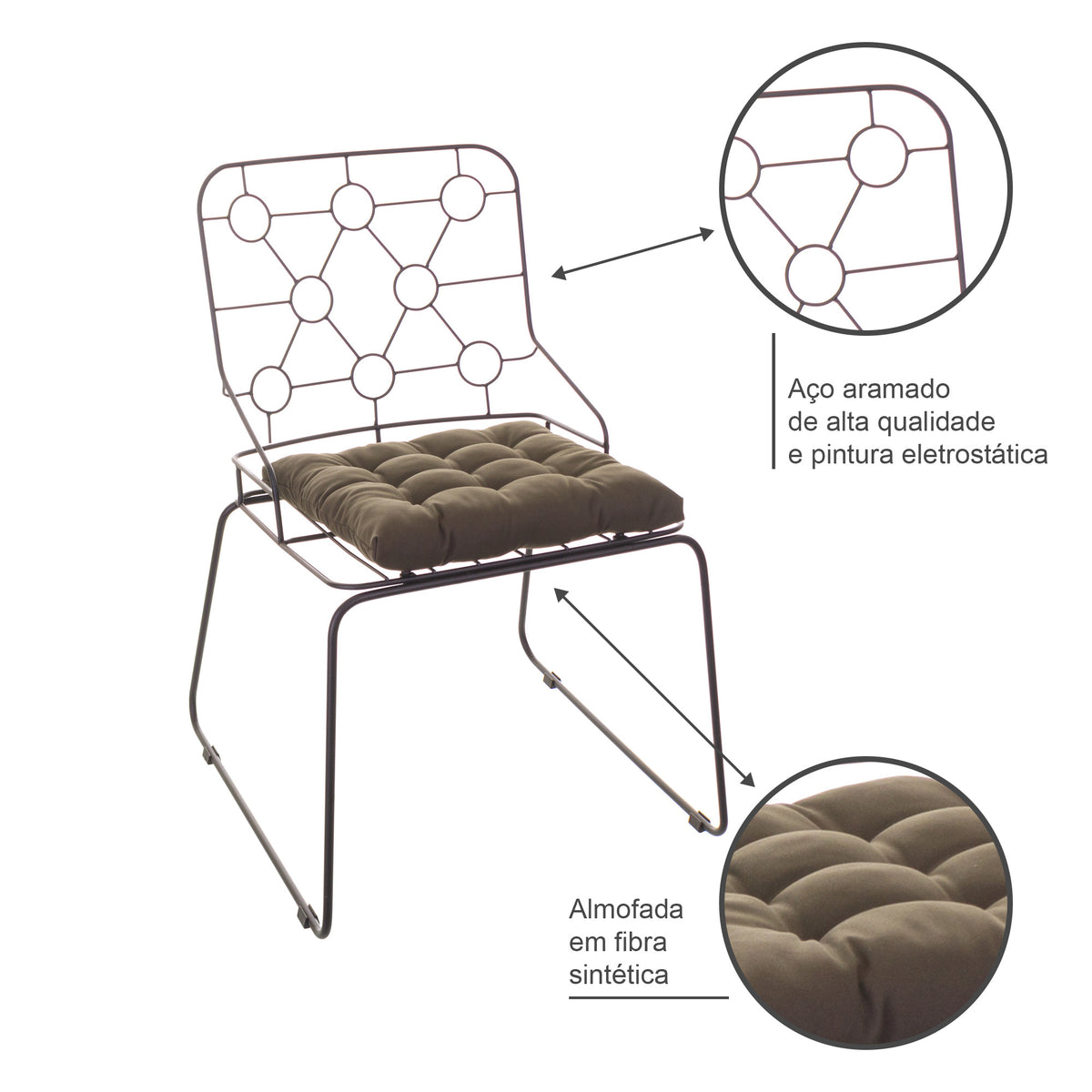 Cadeira de Jantar Design Industrial Aço Aramado Átomo