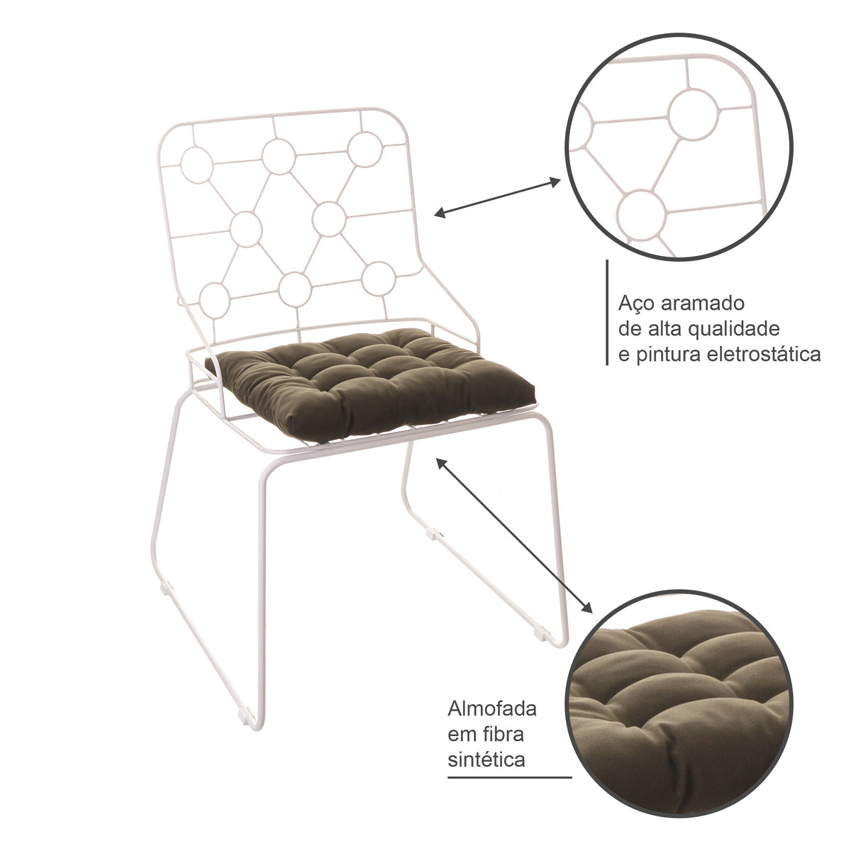 Cadeira de Jantar Design Industrial Aço Aramado Átomo