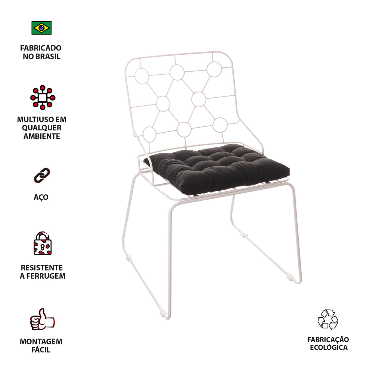 Cadeira de Jantar Design Industrial Aço Aramado Átomo